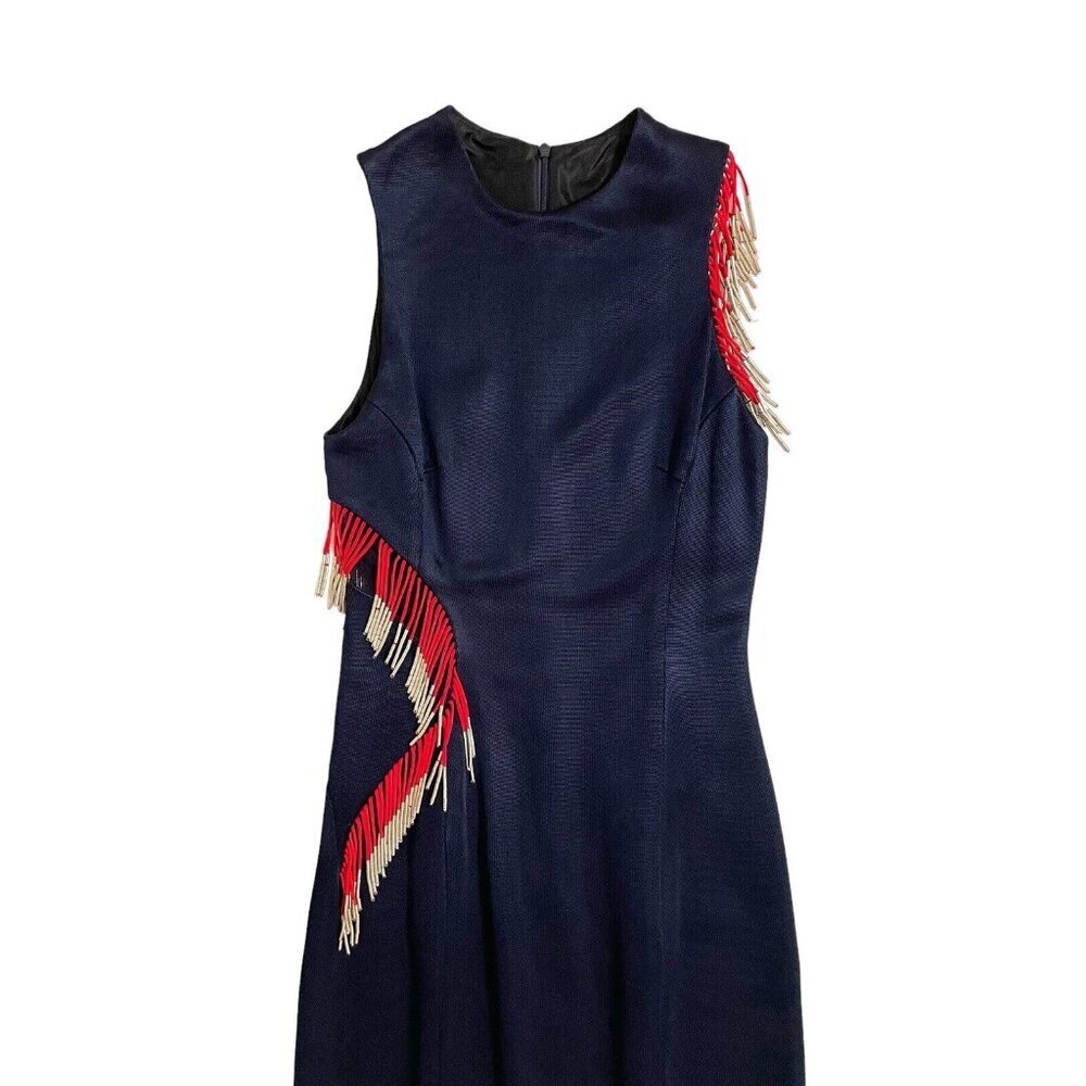 Galvan London Molten Beaded Fringe Body-con Dress Navy Knit SZ 8 New - Picture 8 of 15